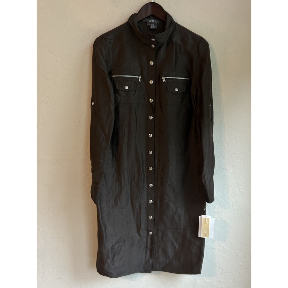 Per Se By Carlisle Linen Silk Snap Front Shirt‎ Dress NWT Classic Quiet Luxury 8